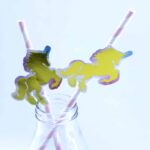 קש נייר קישוט חד קרן זהב 12 יח'