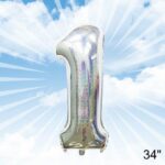 בלון מיילר 34″ ספרה 1 צבע כסף נצנץ