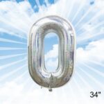 בלון מיילר 34″ ספרה 0 צבע כסף נצנץ