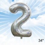 בלון מיילר 34″ ספרה 2 צבע כסף נצנץ