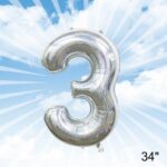 בלון מיילר 34″ ספרה 3 צבע כסף נצנץ