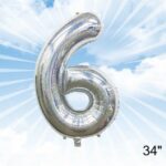 בלון מיילר 34″ ספרה 6 צבע כסף נצנץ