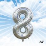 בלון מיילר 34″ ספרה 8 צבע כסף נצנץ